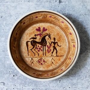 Keramikos Athens Greece ceramic trinket dish small bowl with man horse bird